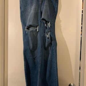 Fashion Nova Blue Distressed Straight Leg Jeans